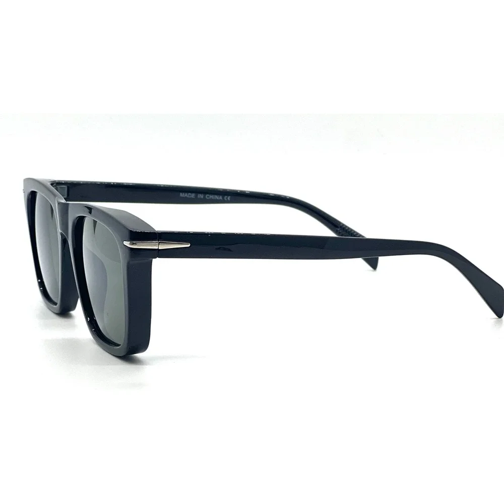 Black Square Frame Sunglasses Silver Accent Designer Style Fashion Eyewear Gafas